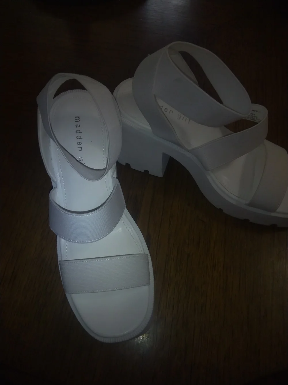 Madden Girl Cream Chunky Platform Sandals with Wide Straps